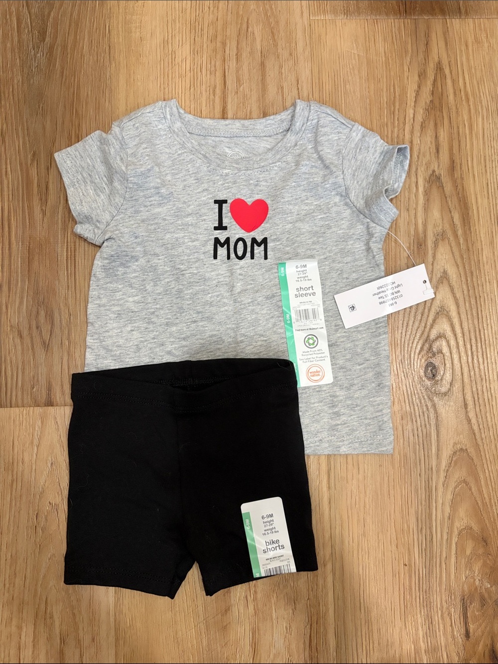 wonder nation Heather Gray Tee with Red Heart and Black Bike Shorts